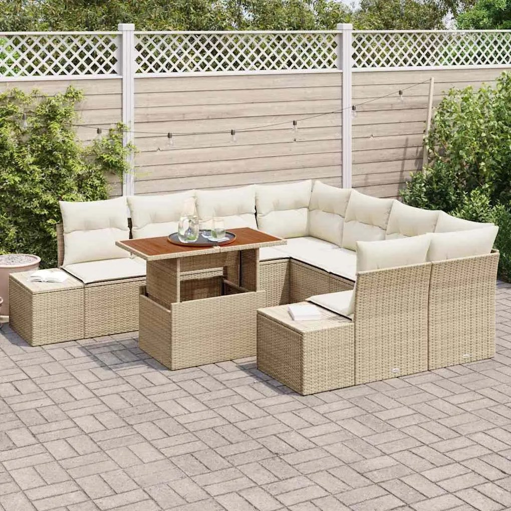 vidaXL Σέτ φαγητού για κήπο 9 pcs Μπεζ, Κρέμα 100 x 55 x 73 εκ