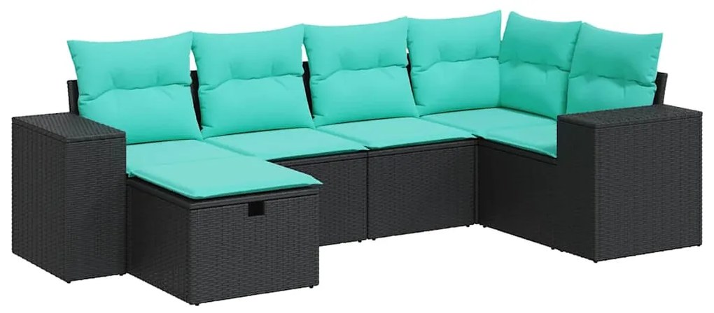 vidaXL Καναπές Κήπου 6 Τεμαχίων Μαύρο από Συνθετικό Ρατάν με Μαξιλάρια