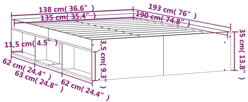 Πλαίσιο Κρεβατιού Sonoma Δρυς 135x190 εκ. Double - Καφέ