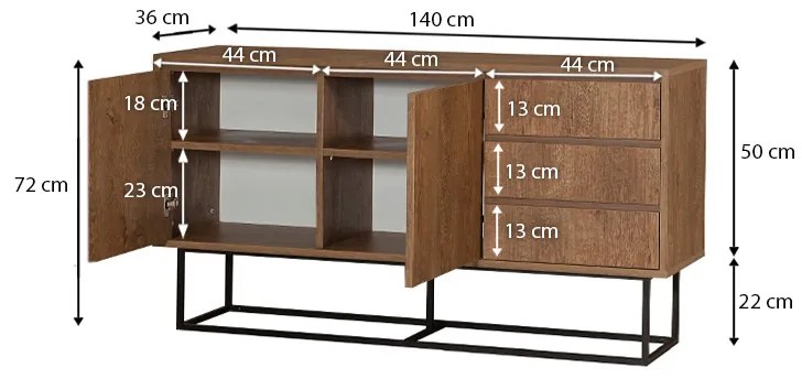 Μπουφές Amedeo Megapap από μελαμίνη χρώμα καρυδί 140x36x72εκ. - GP052-0018,1