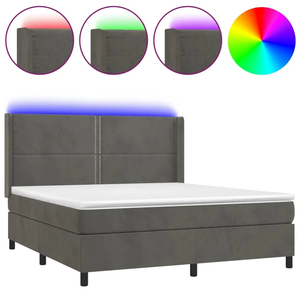 ΚΡΕΒΑΤΙ BOXSPRING ΜΕ ΣΤΡΩΜΑ &amp; LED ΣΚ. ΓΚΡΙ 160X200ΕΚ. ΒΕΛΟΥΔΙΝΟ 3139512