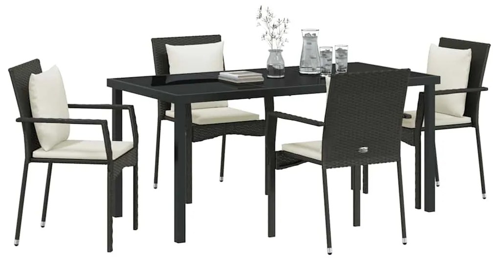 vidaXL Σέτ φαγητού για κήπο με μαξιλάρι 5 pcs Μαύρο Πολυ ράταν