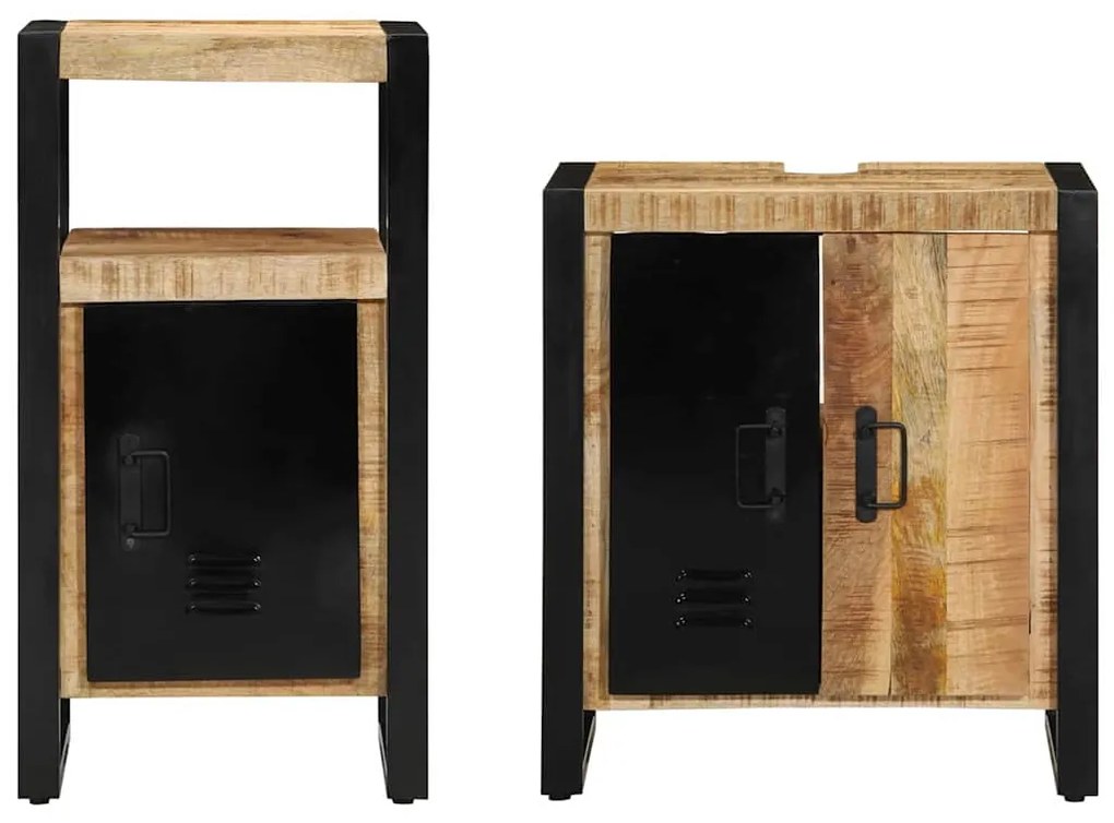 vidaXL Σετ Επίπλων Μπάνιου 2 pcs Καφέ και Μαύρο Στερεό ξύλο μάνγκο