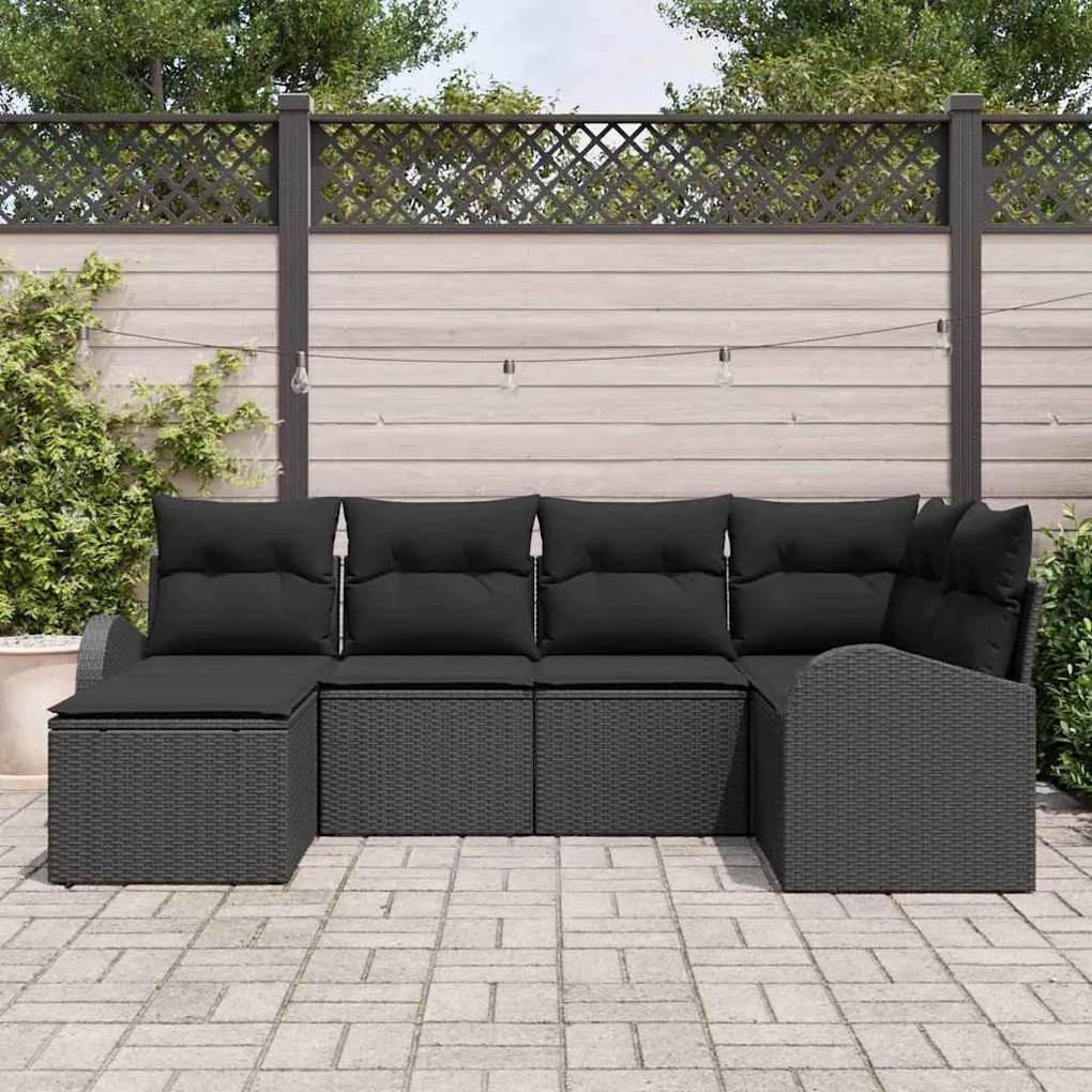 vidaXL Σετ Καναπέ Κήπου με μαξιλάρι 6 pcs Μαύρο Πολυ ράταν