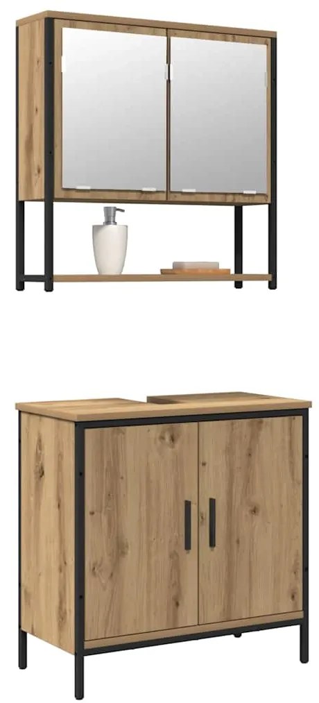 vidaXL Σετ Επίπλων Μπάνιου με ράφι 2 pcs Καφέ Επεξεργασμένο ξύλο