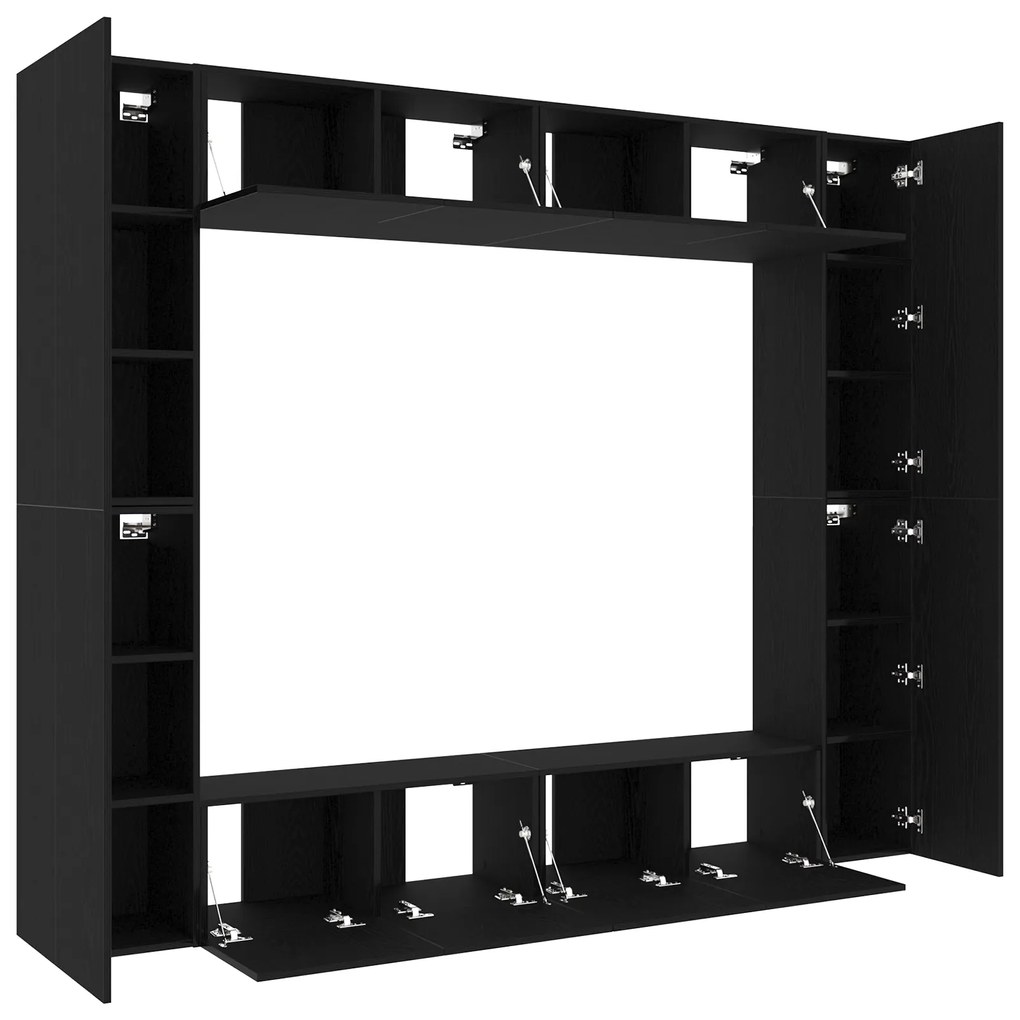vidaXL Ντουλάπι TV 8 pcs Μαύρο 221 x 30 x 180 εκ. Επεξεργασμένο ξύλο