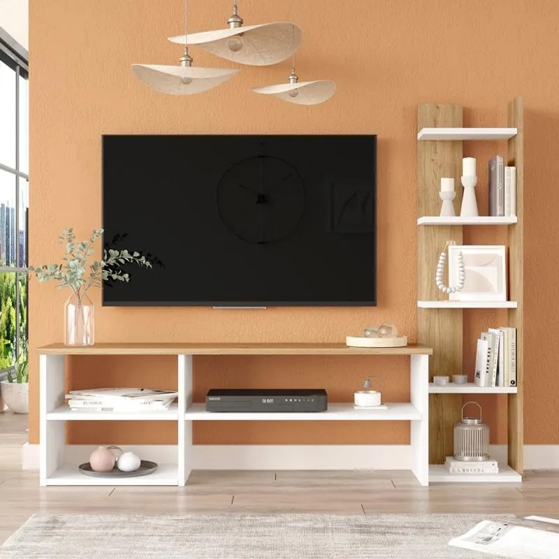 Σύνθετο Σαλονιού Perla σε Λευκό - Φυσικό 120x29.5x41,8εκ. 120x29.5x41.8 εκ.