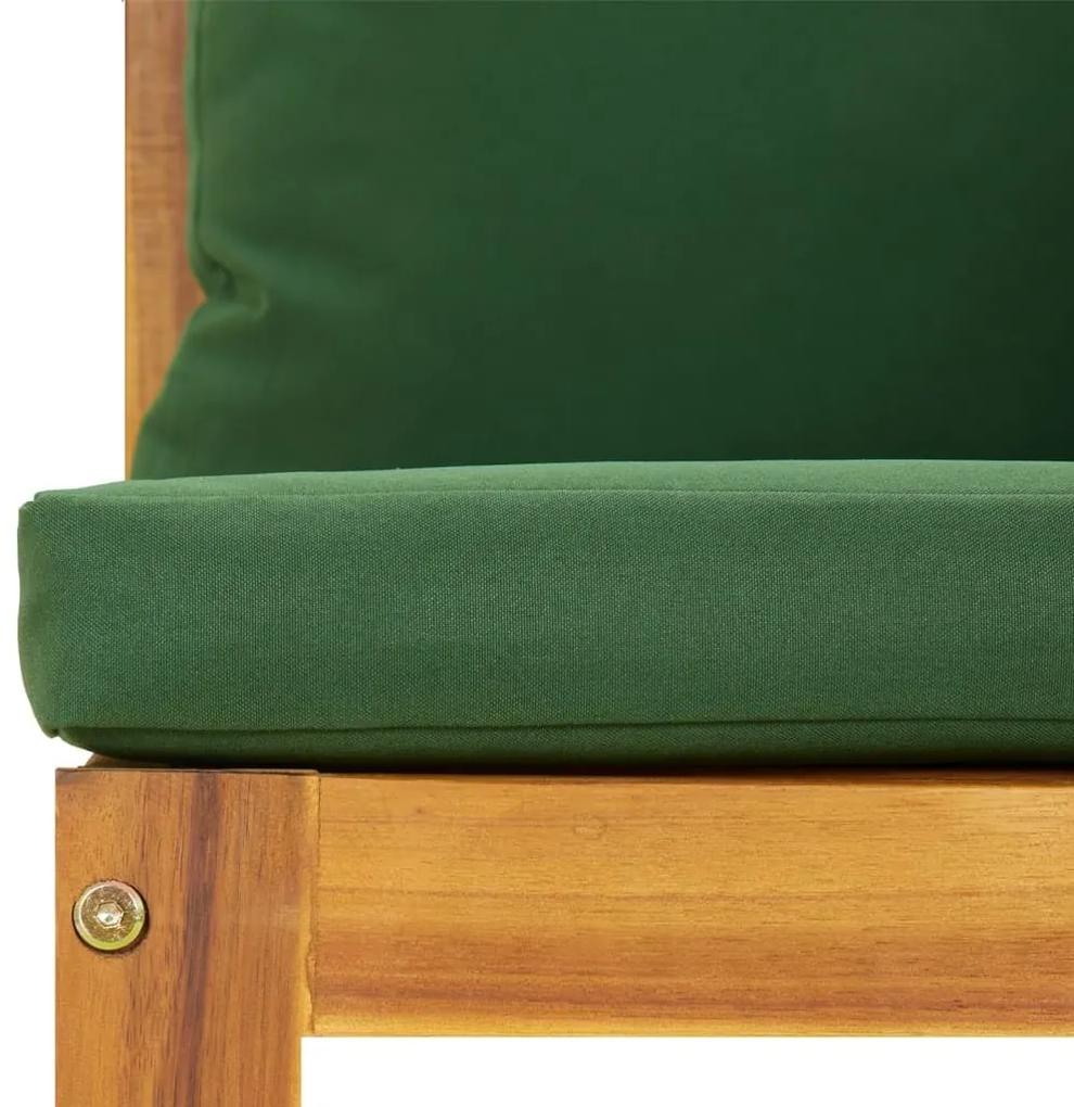 Γωνιακός Τμηματικός Καναπές Μασίφ Ακακία με Πράσινα Μαξιλάρια - Πράσινο