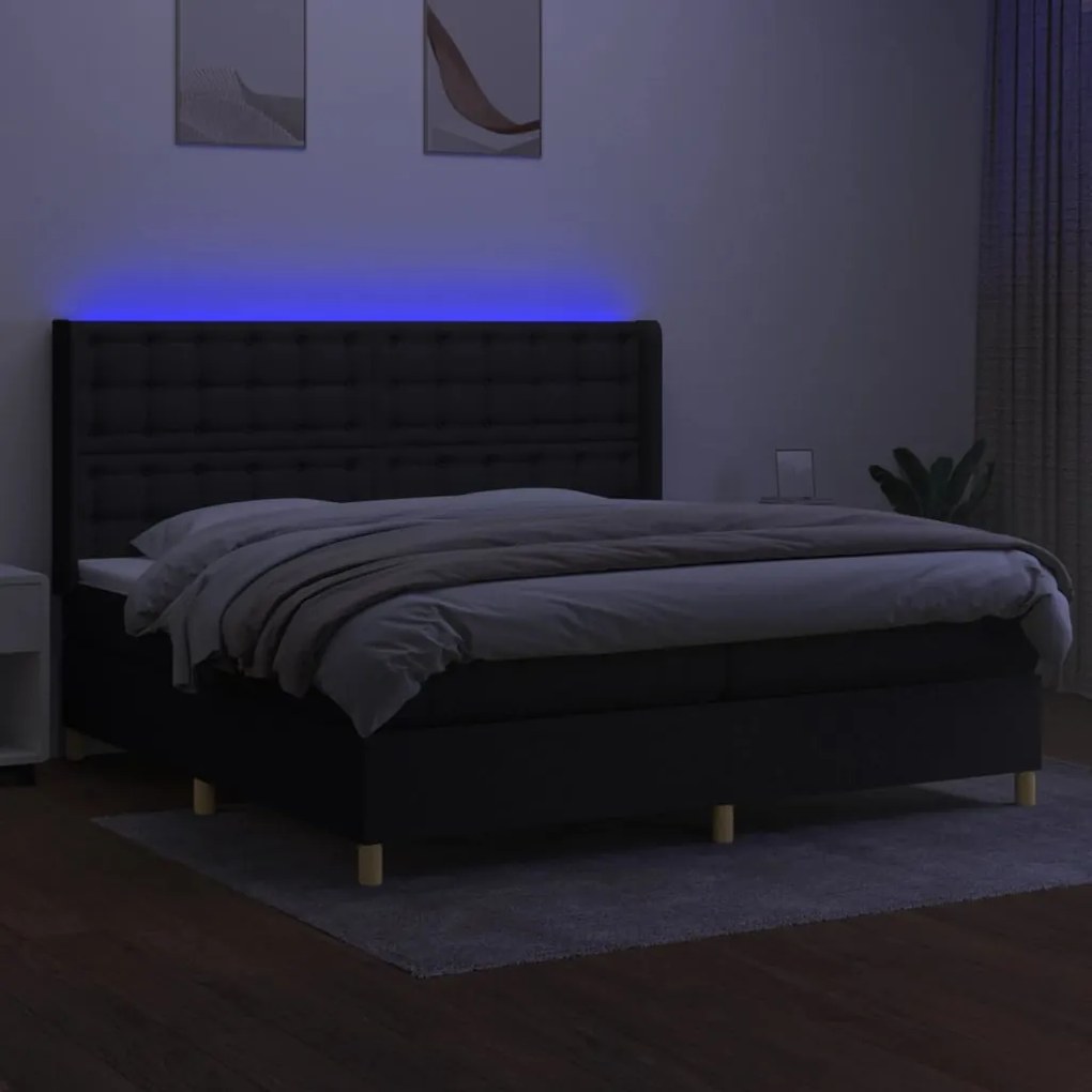 ΚΡΕΒΑΤΙ BOXSPRING ΜΕ ΣΤΡΩΜΑ &amp; LED ΜΑΥΡΟ 200X200 ΕΚ. ΥΦΑΣΜΑΤΙΝΟ 3139223