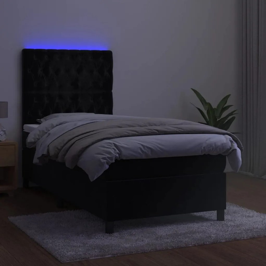 Κρεβάτι Boxspring με Στρώμα &amp; LED Μαύρο 80x200 εκ. Βελούδινο - Μαύρο