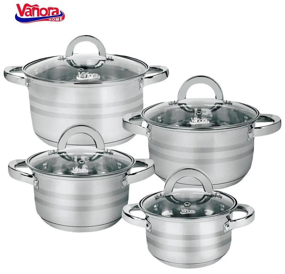 Vanora VN-HJ-8PCS Σετ 4 τμχ Κατσαρόλες + 4 καπάκια από Ανοξείδωτο Ατσάλι