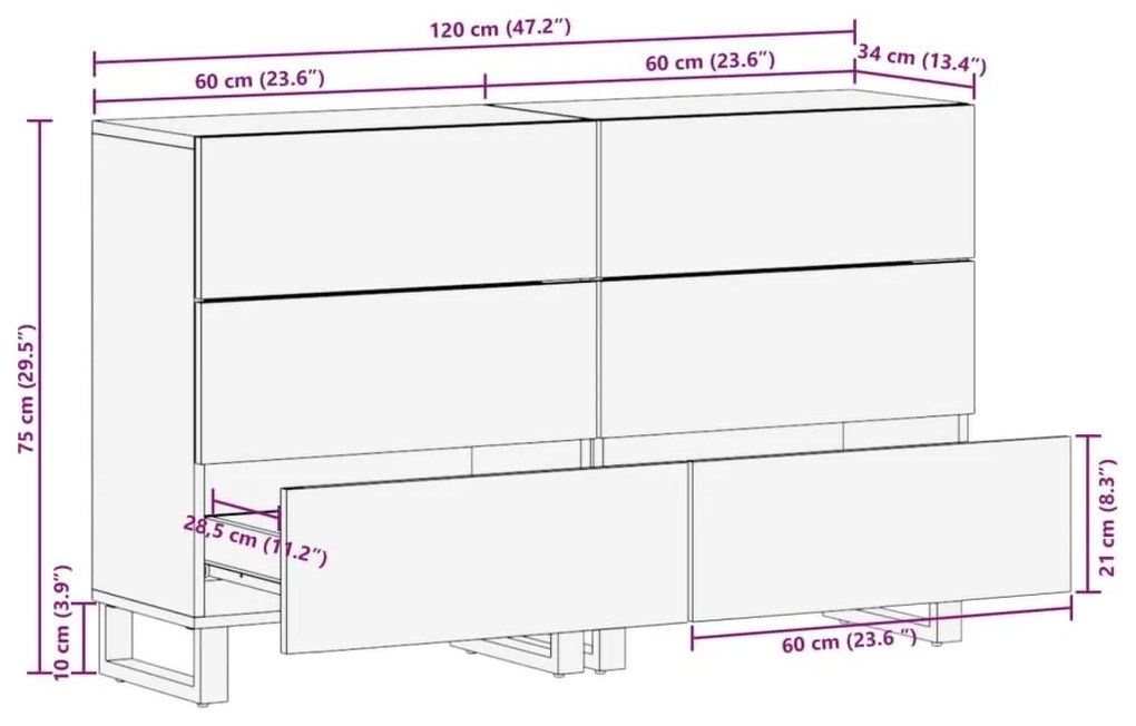 Ντουλάπια 2 Τεμ. 60x34x75 εκ. από Μασίφ Ξύλο Μάνγκο - Καφέ