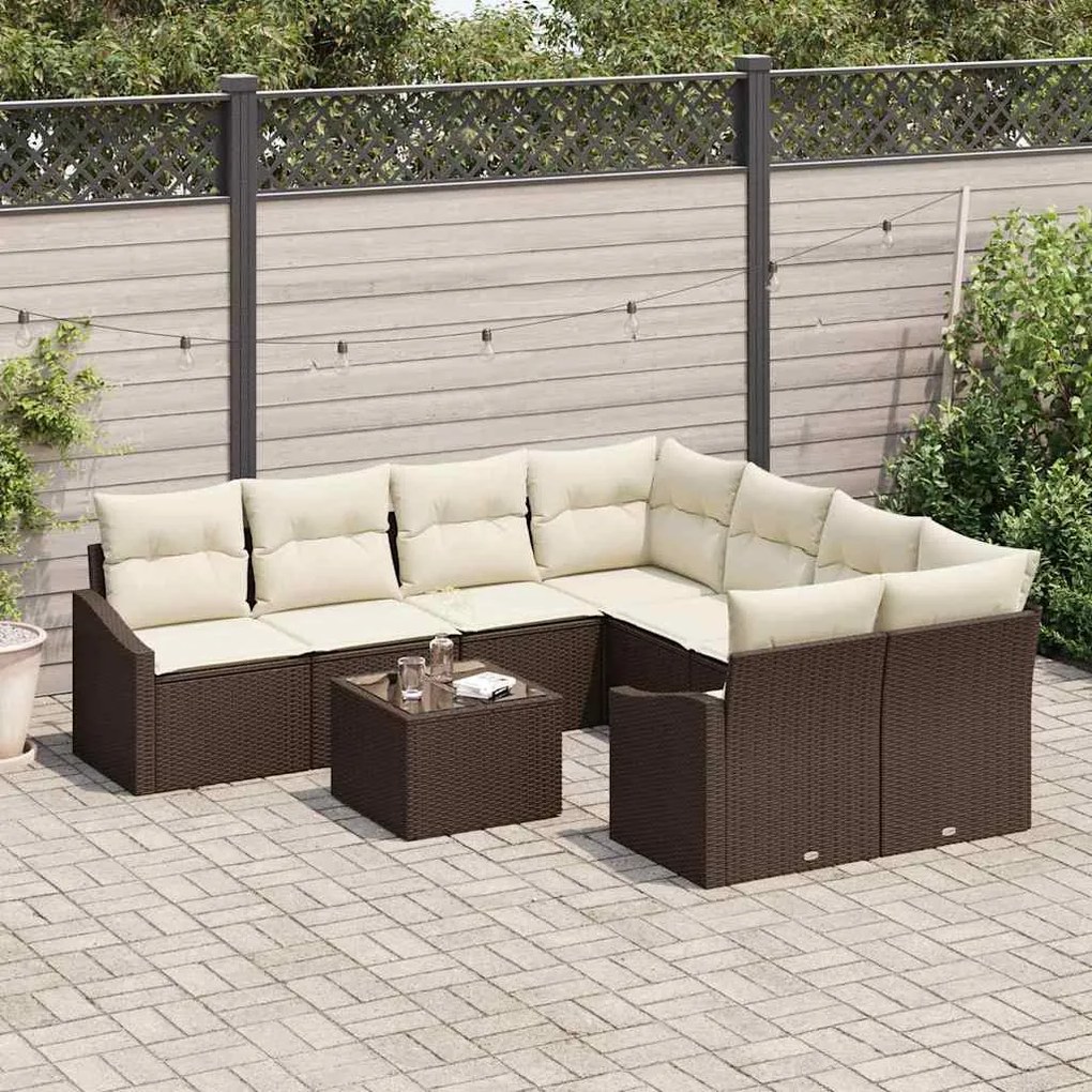 vidaXL Σετ Καναπέ Κήπου με μαξιλάρι 9 pcs Καφέ, Κρέμα 55 x 55 x 37 εκ