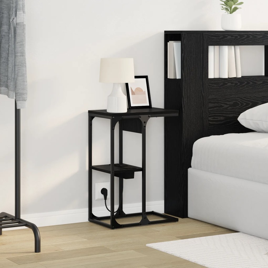 vidaXL Κομοδίνο Μαύρη Δρυς 41.5 x 26 x 60.5 εκ Επεξεργασμένο ξύλο