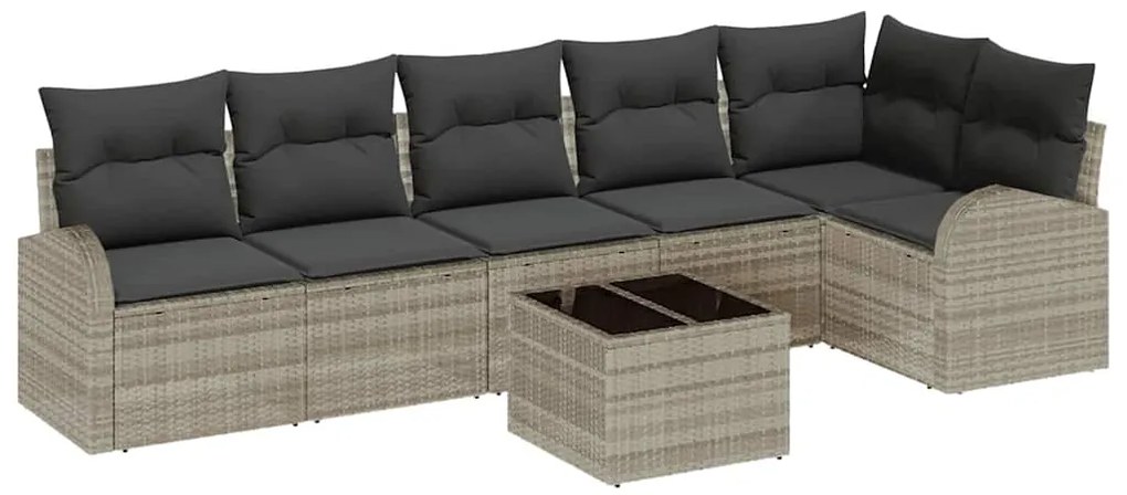 vidaXL Σετ Καναπέ Κήπου με μαξιλάρι 7 pcs Ανοιχτό γκρι Πολυ ράταν