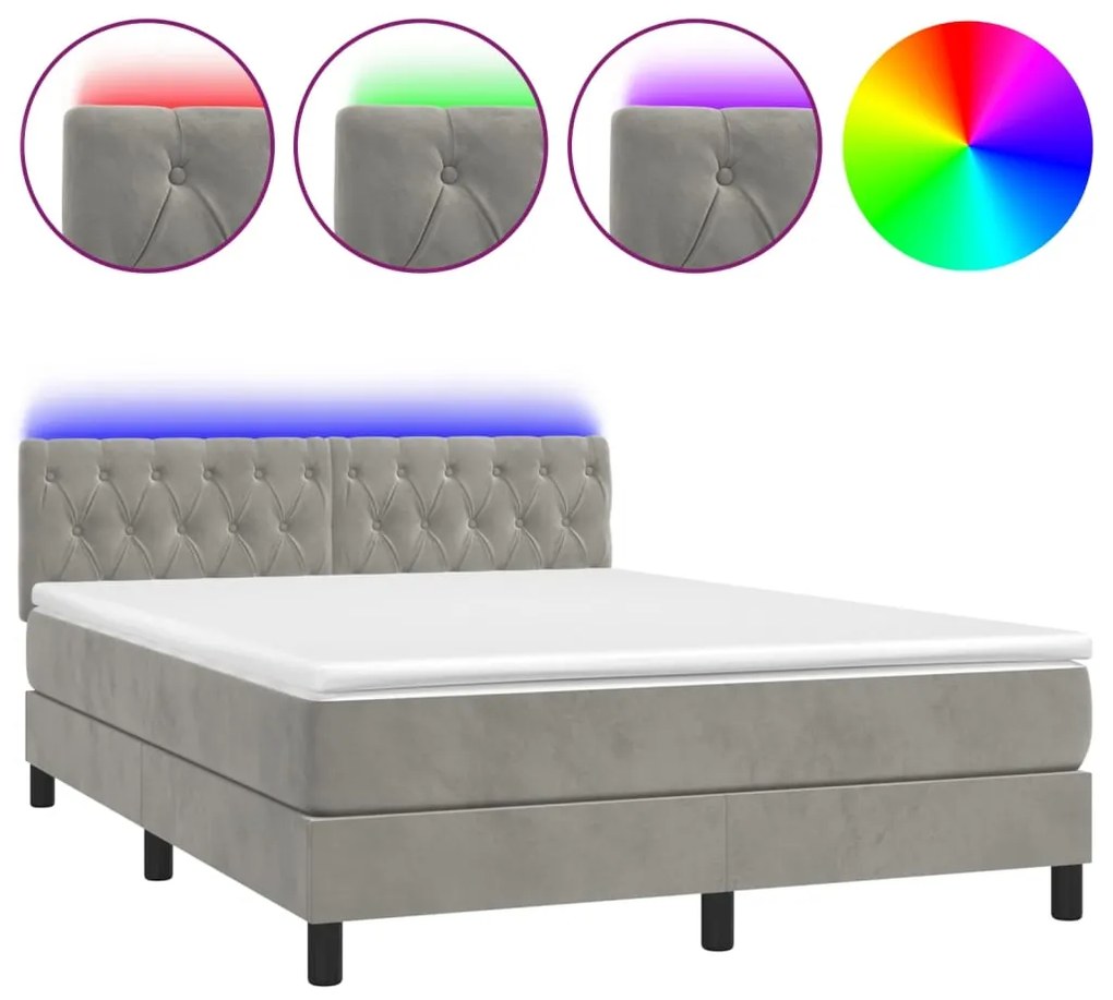 ΚΡΕΒΑΤΙ BOXSPRING ΜΕ ΣΤΡΩΜΑ&amp;LED ΑΝ. ΓΚΡΙ 140X190 ΕΚ. ΒΕΛΟΥΔΙΝΟ 3134579