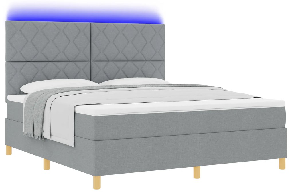 vidaXL Κρεβάτι με Σπαστό Σκελετό με Στρώμα & LED Ανοιχτό Γκρι 180x200 cm Ύφασμα