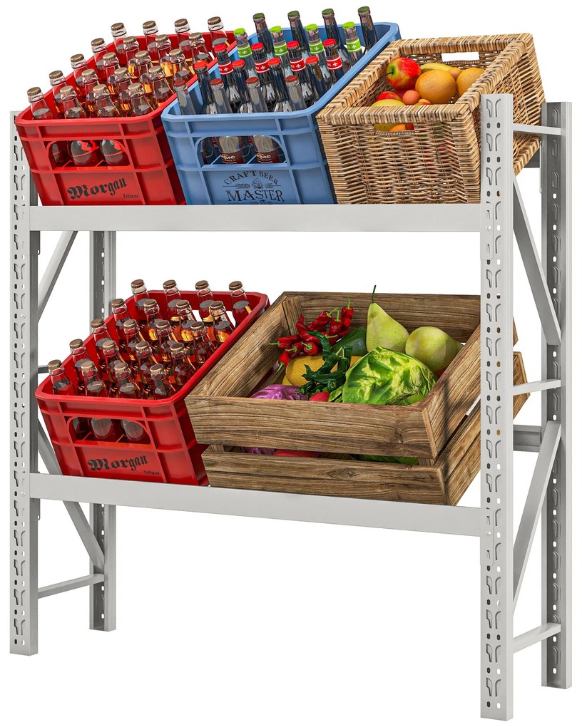 HOMCOM Ράφι για κιβώτια ποτών, έως 6 κιβώτια, ρυθμιζόμενο ύψος, ατσάλινο πλαίσιο, 110x30x110 εκ., Λευκό