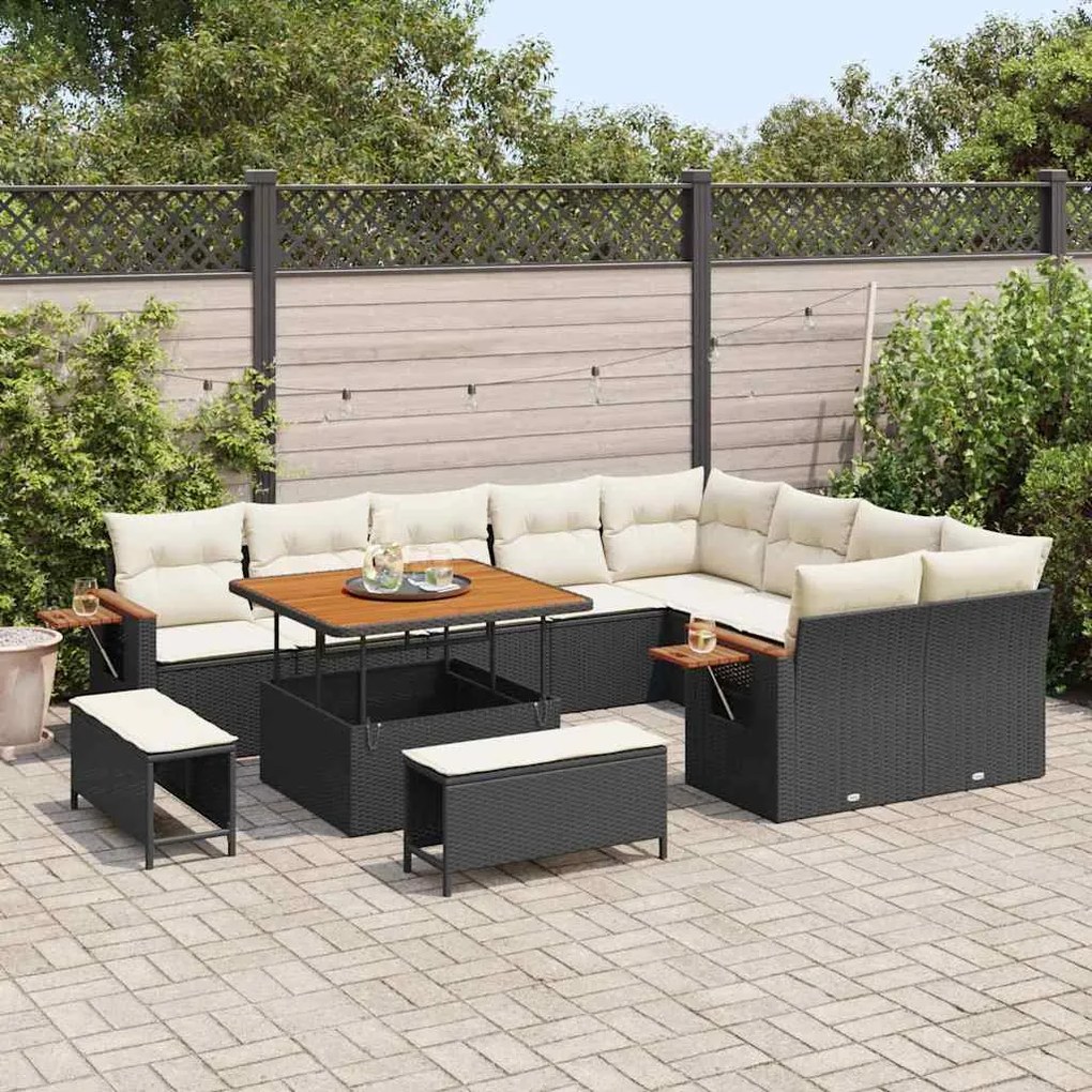 vidaXL Σετ Καναπέ Κήπου 12 pcs Μαύρο και κρεμ 100 x 100 x 71 cm