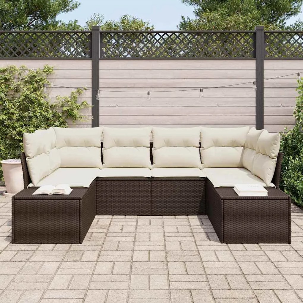 vidaXL Σετ Καναπέ Κήπου με μαξιλάρι 6 pcs Καφέ Πολυ ράταν