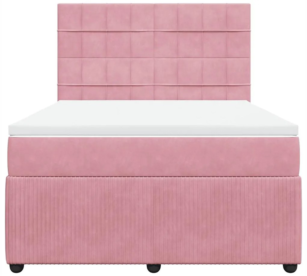 vidaXL Κρεβάτι Boxspring με Στρώμα Ροζ 140x190 εκ. Βελούδινο