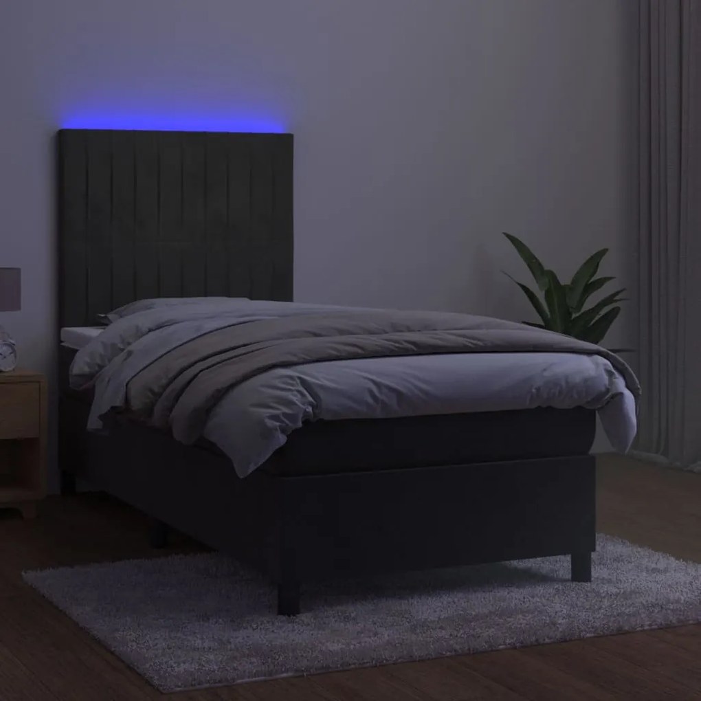 ΚΡΕΒΑΤΙ BOXSPRING ΜΕ ΣΤΡΩΜΑ &amp; LED ΣΚ. ΓΚΡΙ 80X200 ΕΚ. ΒΕΛΟΥΔΙΝΟ 3136210