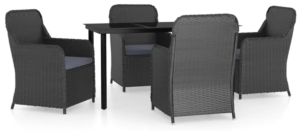 vidaXL Σετ Τραπεζαρίας Κήπου 5 Τεμαχίων Μαύρο με Μαξιλάρια