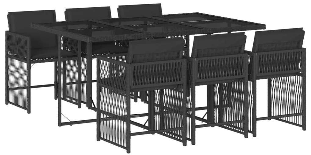 vidaXL Σετ Τραπεζαρίας Κήπου 7 Τεμ. Μαύρο Συνθετικό Ρατάν με Μαξιλάρια