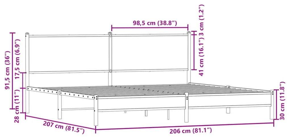 Σκελετός Κρεβ. Χωρίς Στρώμα Sonoma Δρυς 200x200 εκ. Μεταλλικό - Καφέ