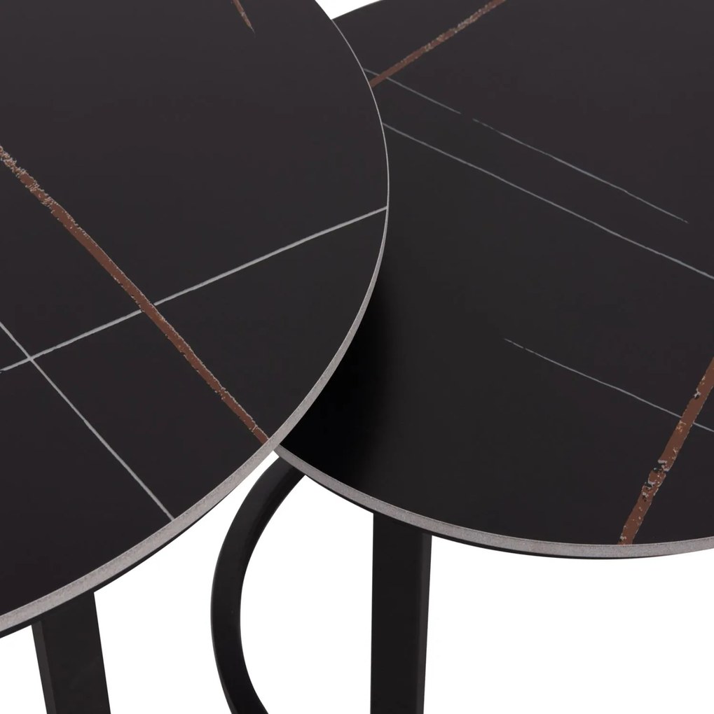 Τραπεζάκια σαλονιού TALOS Σετ 2 τμχ. Κεραμικό TOP με Όψη Μαύρου Μαρμάρου Φ70 + Φ50εκ. 70x70x45.5 εκ.