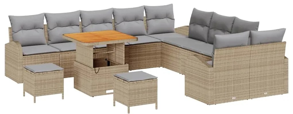 vidaXL Σετ Καναπέ Κήπου με μαξιλάρι 13 pcs Μπεζ Πολυ ράταν