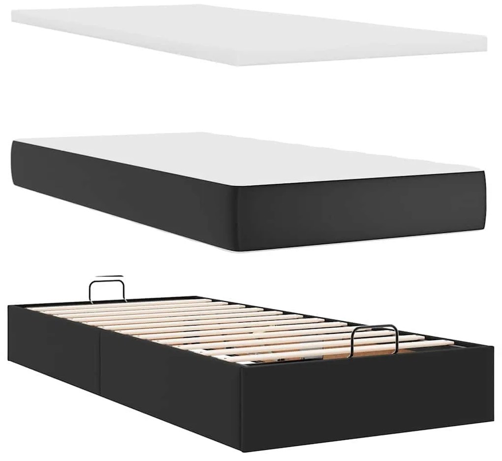 Οθωμανικό κρεβάτι με στρώμα Μαύρο 80x200cm Faux Leather - Μαύρο