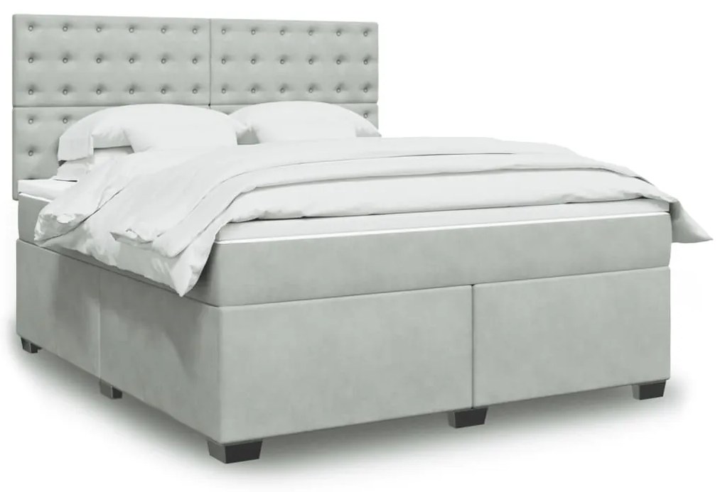 vidaXL Κρεβάτι Boxspring με Στρώμα Ανοιχτό Γκρι 180x200 εκ. Βελούδινο