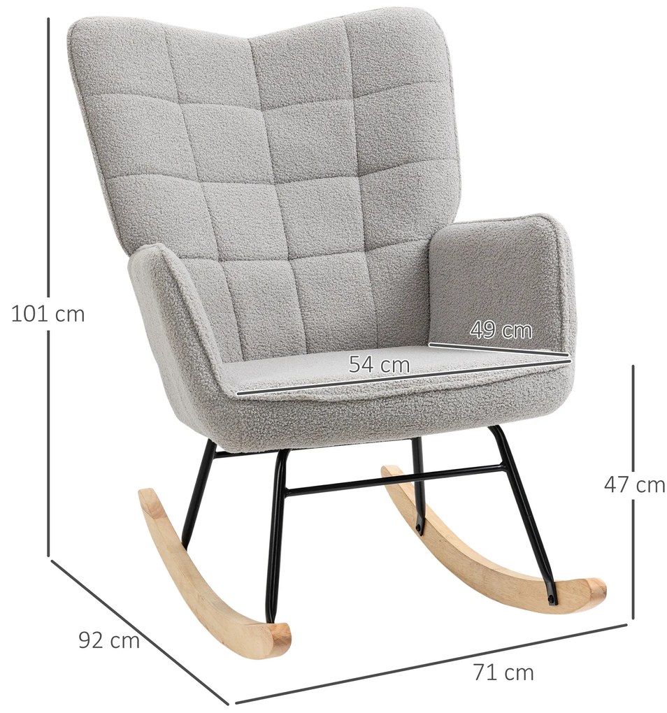 HOMCOM Πολυθρόνα κουνιστή σε ρετρό στυλ, μασίφ ξύλο, πολυθρόνα, 71 εκ. x 92 εκ. x 101 εκ., Ανοιχτό Γκρι