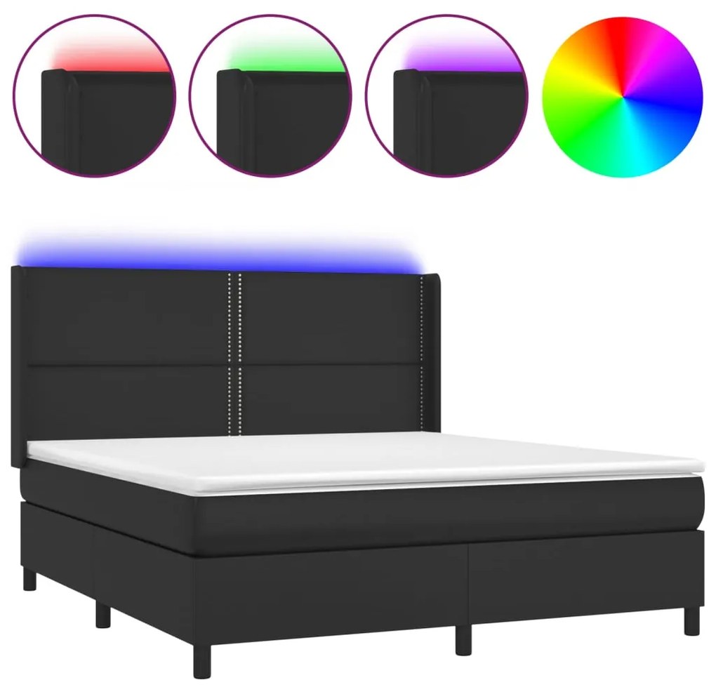 vidaXL Κρεβάτι Boxspring με Στρώμα &amp; LED Μαύρο 180x200 εκ. Συνθ. Δέρμα