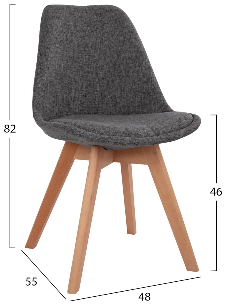 Σετ Τραπεζαρίας MORGAN C21269.03 5 τεμ. Τραπέζι & 4 Καρέκλες με Γκρί ύφασμα 140x80x75 εκ.