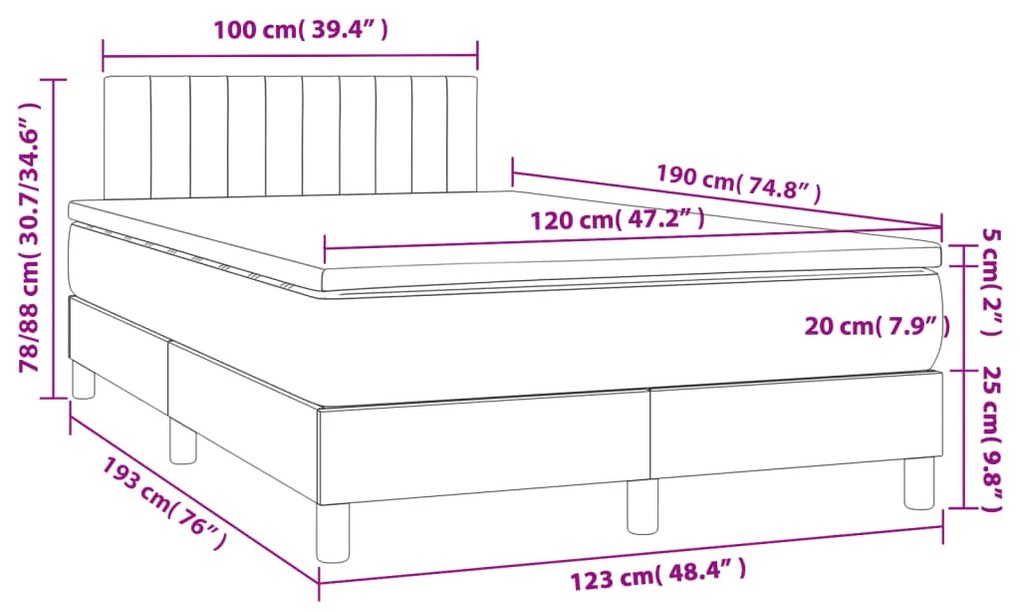 ΚΡΕΒΑΤΙ BOXSPRING ΜΕ ΣΤΡΩΜΑ &amp; LED ΚΡΕΜ 120X190 ΕΚ. ΥΦΑΣΜΑΤΙΝΟ 3270058