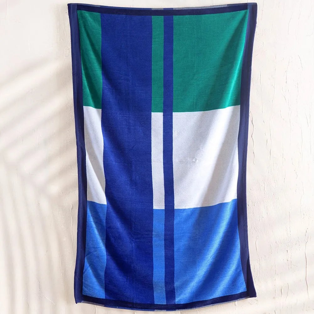 Πετσέτα Θαλάσσης Βελουτέ Malta Green-Blue Ρυθμός Θαλάσσης 85x160cm 100% Βαμβάκι