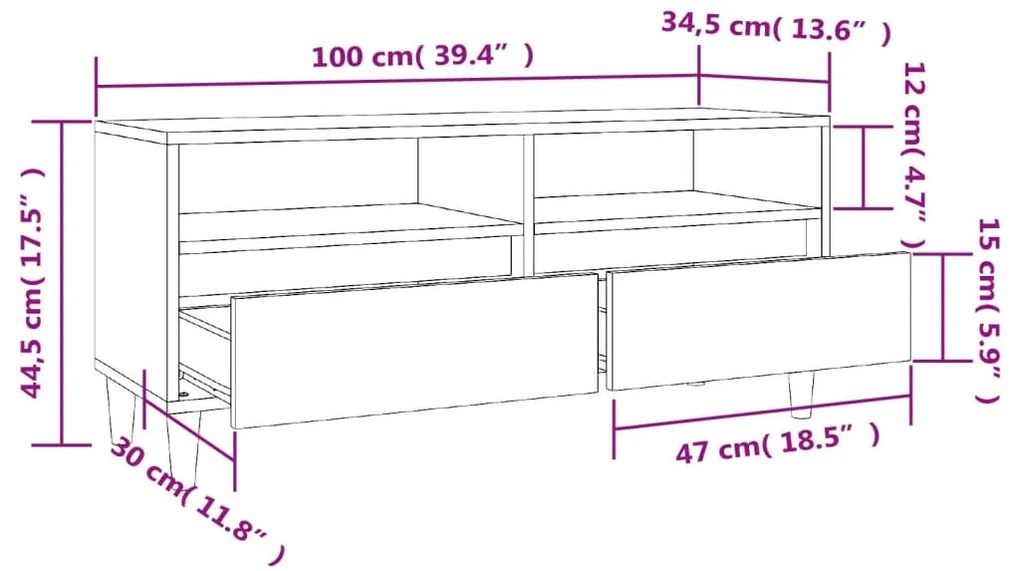 Έπιπλο Τηλεόρασης Μαύρο 100x34,5x44,5 εκ. Επεξεργ. Ξύλο - Μαύρο