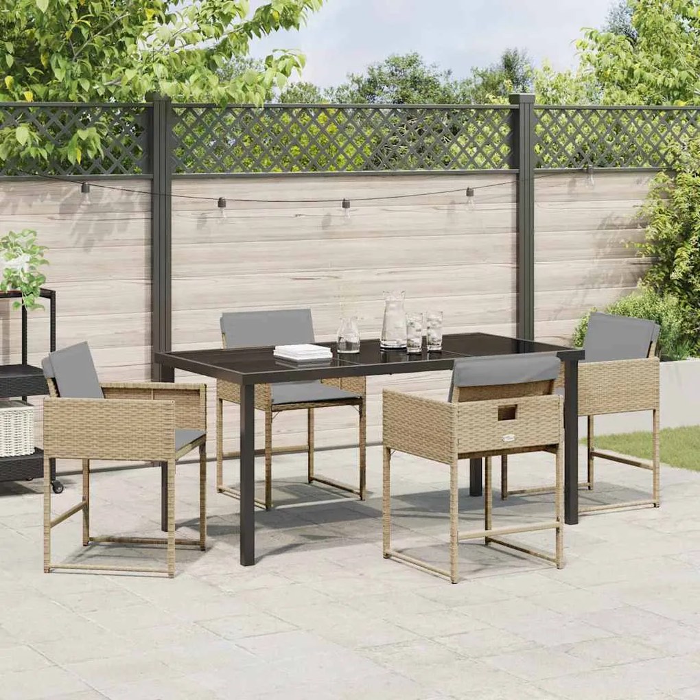 vidaXL Σέτ φαγητού για κήπο με μαξιλάρι 5 pcs Μπεζ Πολυ ράταν