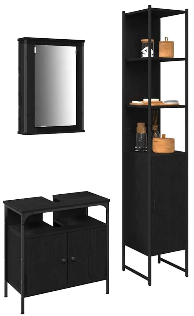 vidaXL Σετ Επίπλων Μπάνιου με ράφι 3 pcs Μαύρη δρυς 33 x 33 x 185.5 εκ