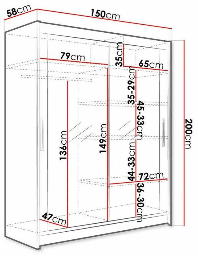Ντουλάπα Atlanta 127, Άσπρο, 200x150x58cm, 127 kg, Πόρτες ντουλάπας: Ολίσθηση, Αριθμός ραφιών: 5, Αριθμός ραφιών: 5 | Epipla1.gr