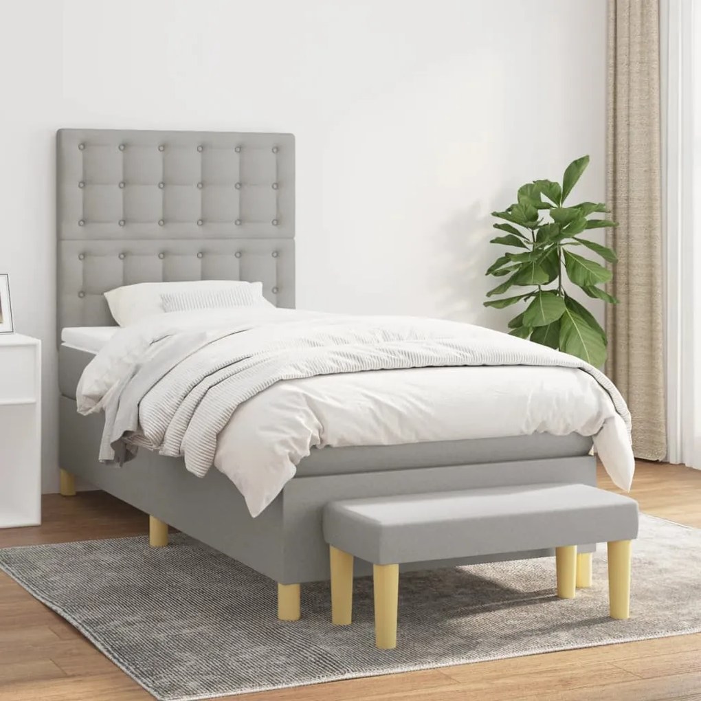 vidaXL Κρεβάτι Boxspring με Στρώμα Ανοιχτό Γκρι 90x190 εκ. Υφασμάτινο