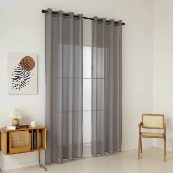 Beauty Home Κουρτίνα γάζα μονόχρωμη με 8 μεταλλικούς κρίκους Sharp Art 8448 140x270 Μπεζ