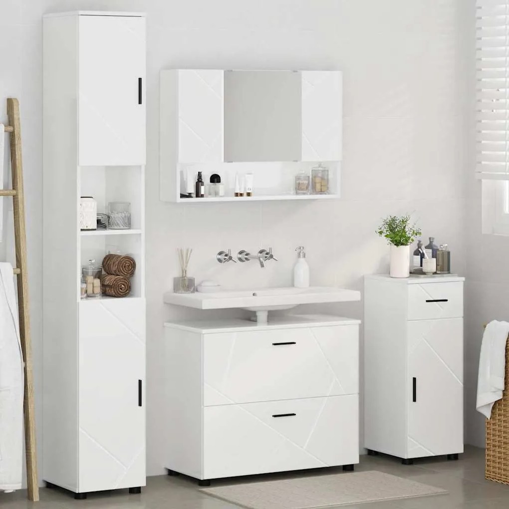 vidaXL Σετ Επίπλων Μπάνιου 4 pcs Γυαλιστερό λευκό 30 x 35 x 192 εκ.