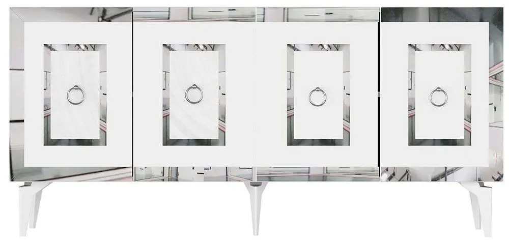 Μπουφές Karya 475OLV2746 150x79x40cm White-Silver Μοριοσανίδα, Μελαμίνη