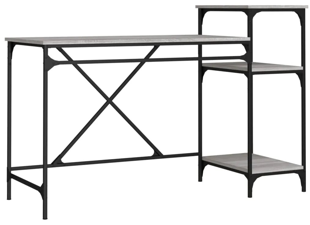vidaXL Γραφείο με Ράφια Γκρι Sonoma 135x50x90 εκ. Επεξ. Ξύλο/Σίδηρος