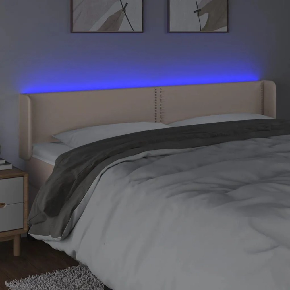 Κεφαλάρι Κρεβατιού LED Καπουτσίνο 203x16x78/88εκ. Συνθετ. Δέρμα - Καφέ