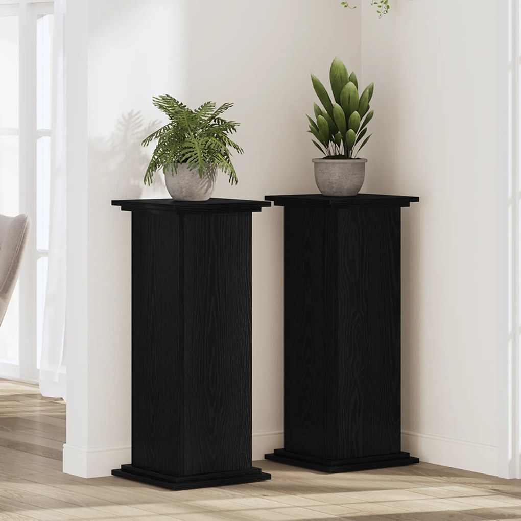 vidaXL Βάση Φυτών Μαύρη Δρυς 33x33x80 εκ. Κατασκευασμένο Ξύλο