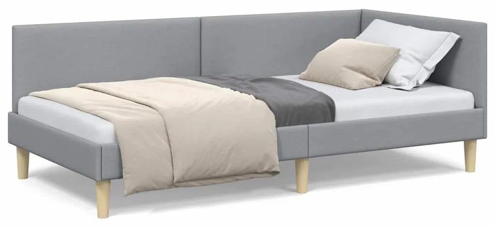 vidaXL Κρεβάτι Γωνίας Ανοιχτό γκρι 90 x 200 cm Ύφασμα και Έργο ξύλου